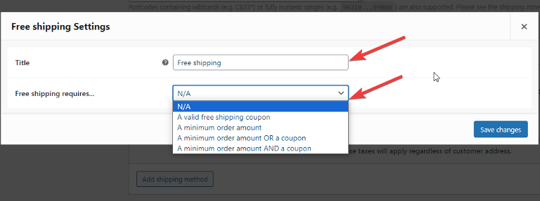 WooCommerce free shipping settings