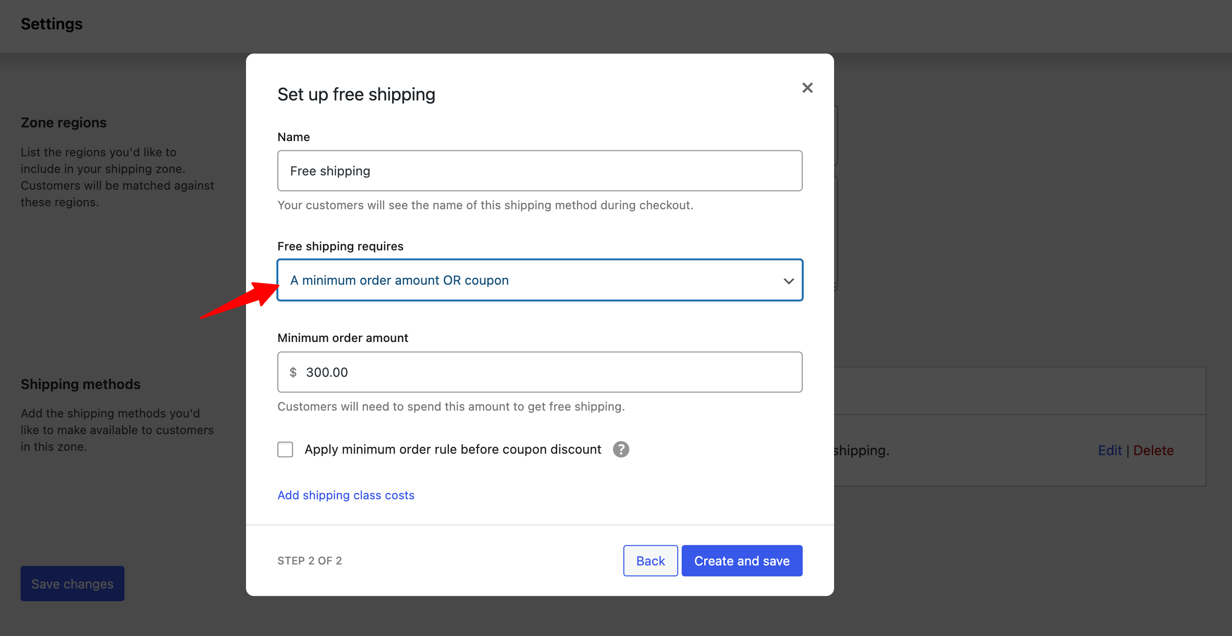 free shipping with A minimum order amount OR a coupon