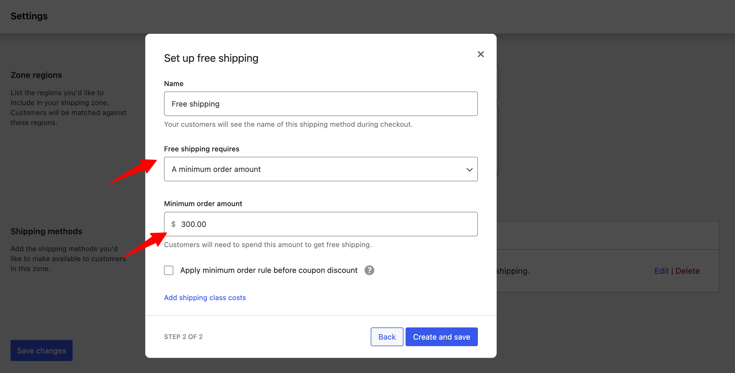 free shipping with A minimum order amount