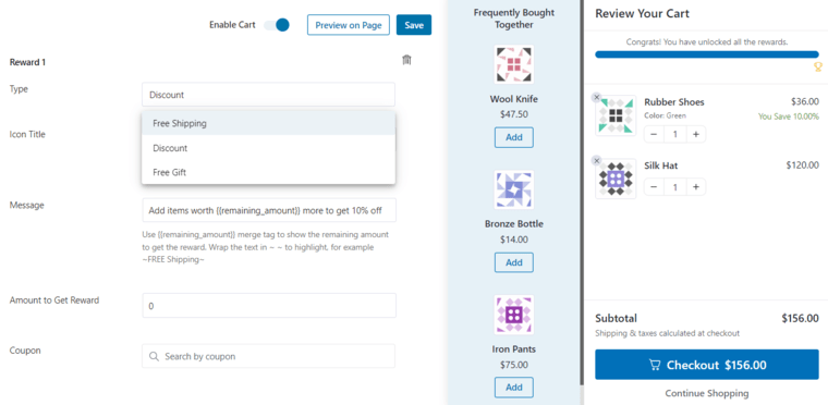 Set up discount rewards in FunnelKit Cart