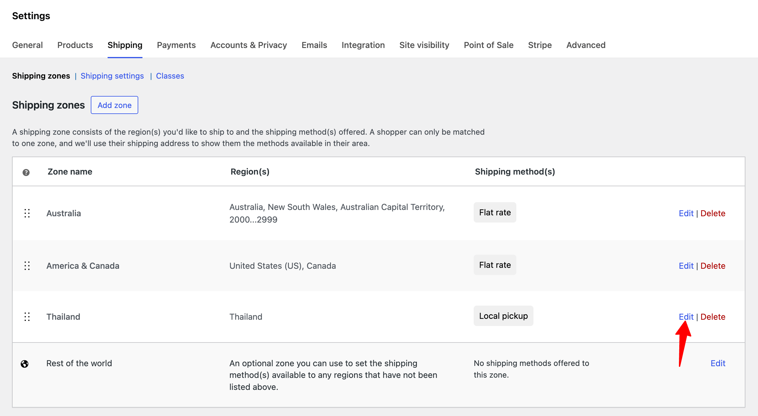 hit edit shipping zone