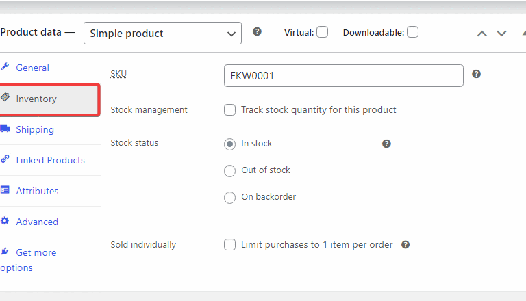 inventory tab woocommerce products