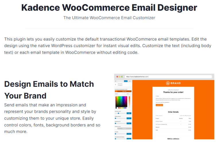 Number 2 WooCommerce email customizer - Kadence