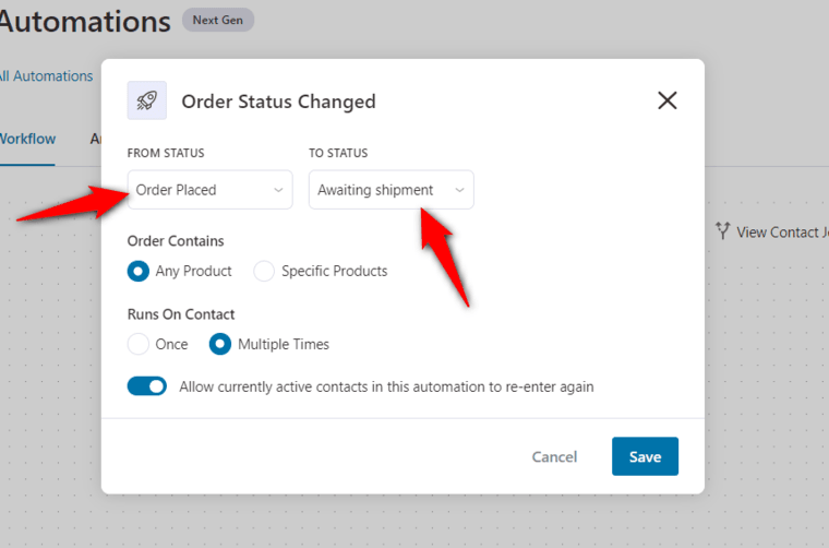 Setting up WooCommerce Custom Order Status Email Notification event trigger in FunnelKit Automations
