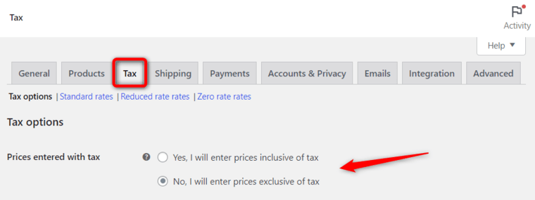 Specify the entered prices inclusive or exclusive of tax