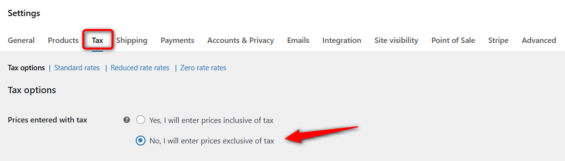 Specify the entered prices inclusive or exclusive of tax