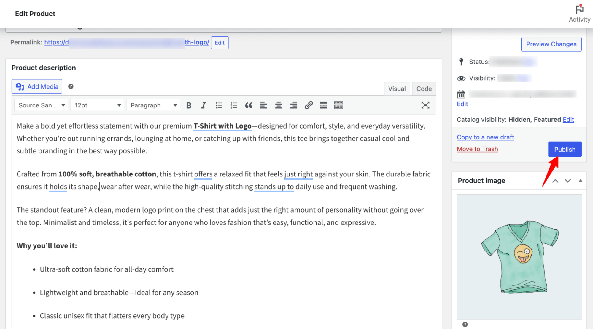publish WooCommerce product