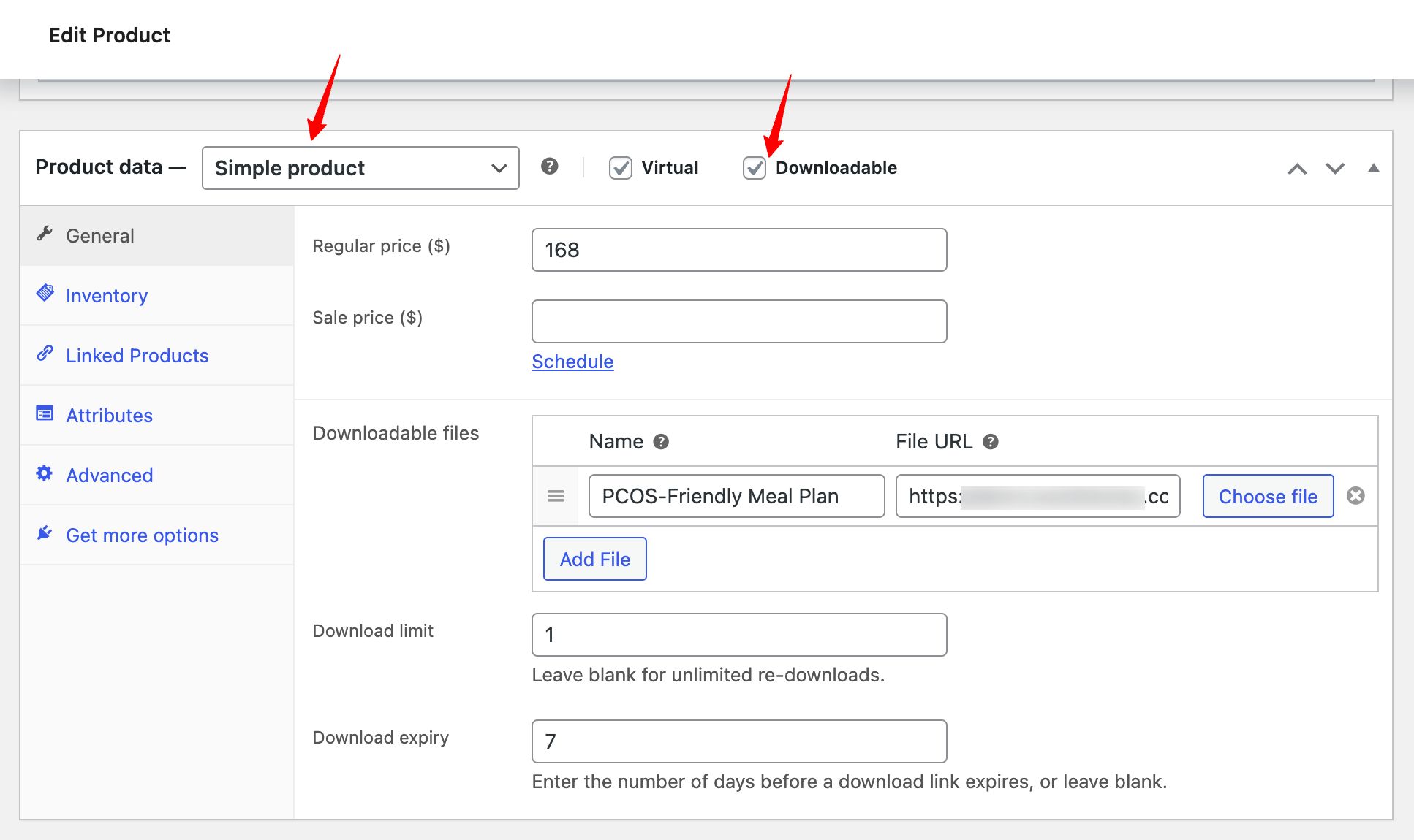 set up downloadable product