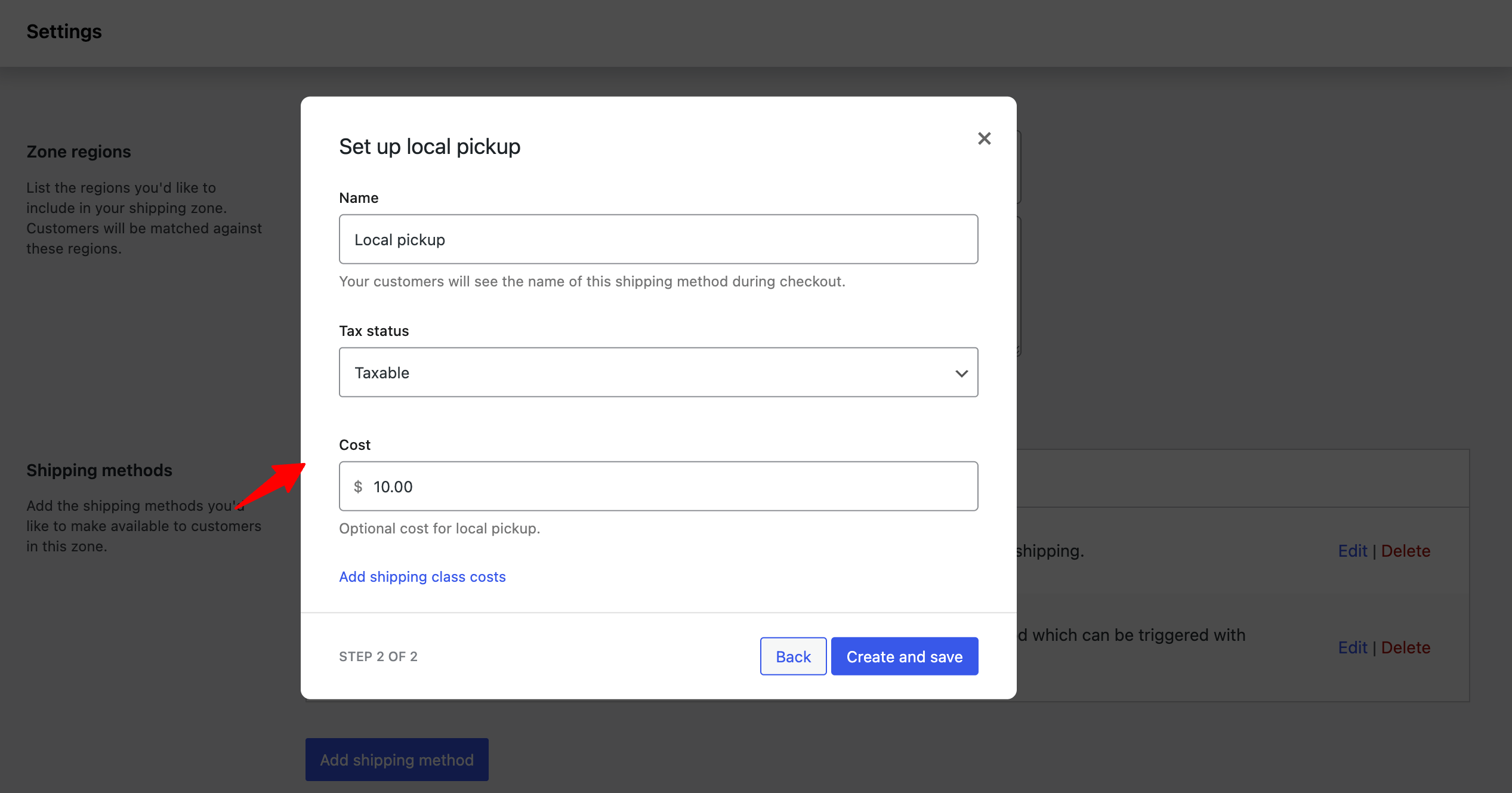 set up local pick up for specific shipping zone