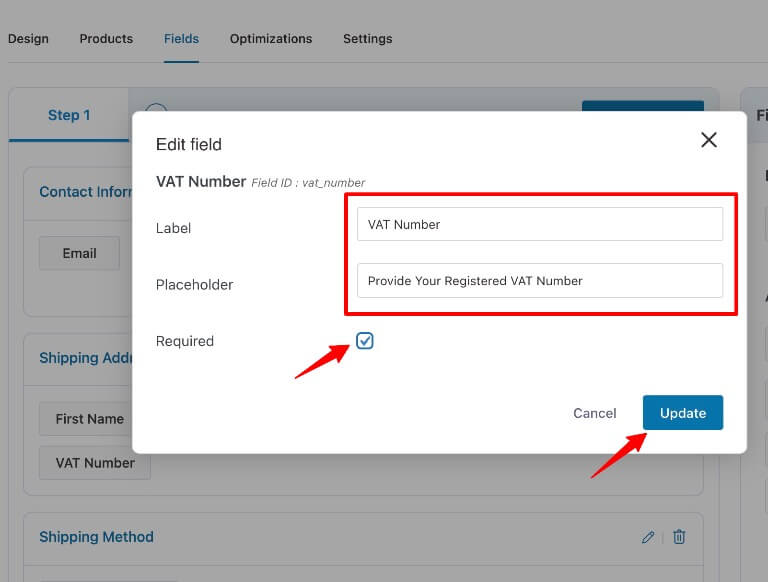 set vat field options