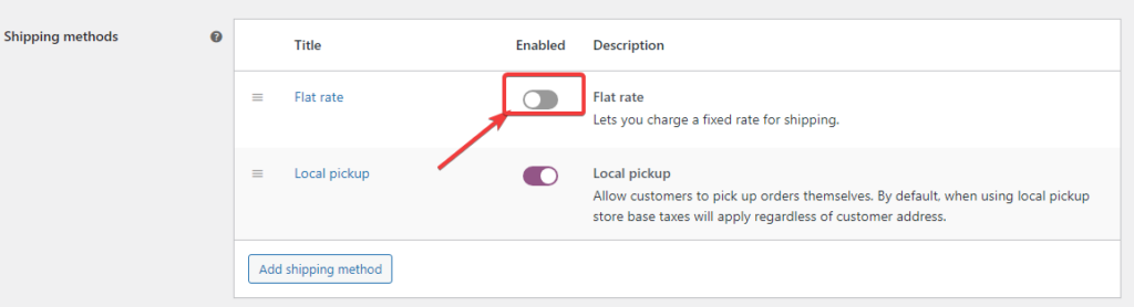 disable shipping method 