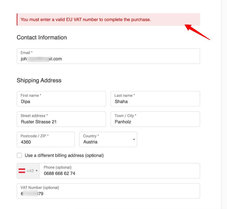 validate vat field in woo checkout