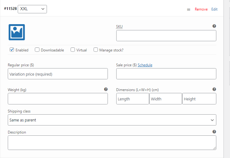 variable product settings