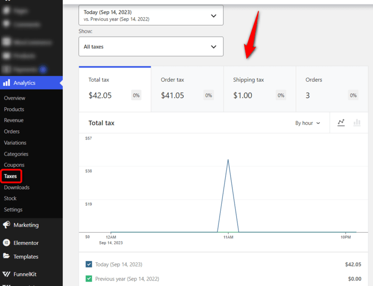 Go to Analytics and click on the Taxes section