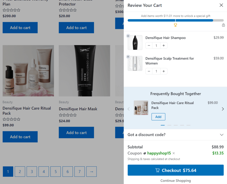 see the preview of your woocommerce cart discounts inside your shopping cart