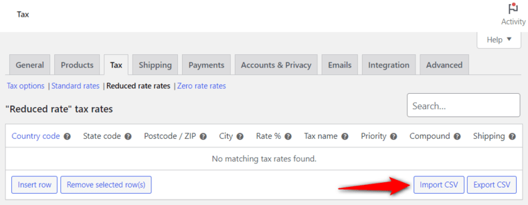 Import woocommerce tax rates via csv file