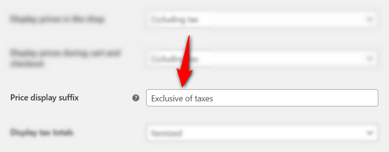 Price display suffix - woocommerce taxes settings
