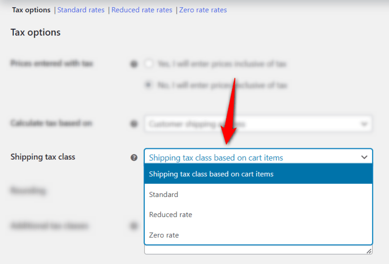 Choose the shipping tax class - woocommerce shipping tax class based on cart items, standard, reduced rate and zero rate