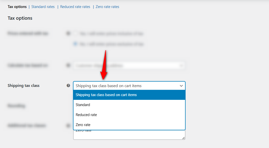 Choose the shipping tax class - woocommerce shipping tax class based on cart items, standard, reduced rate and zero rate
