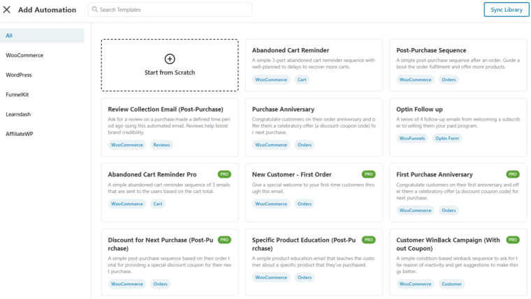 Pre-built automation recipes in FunnelKit Automations