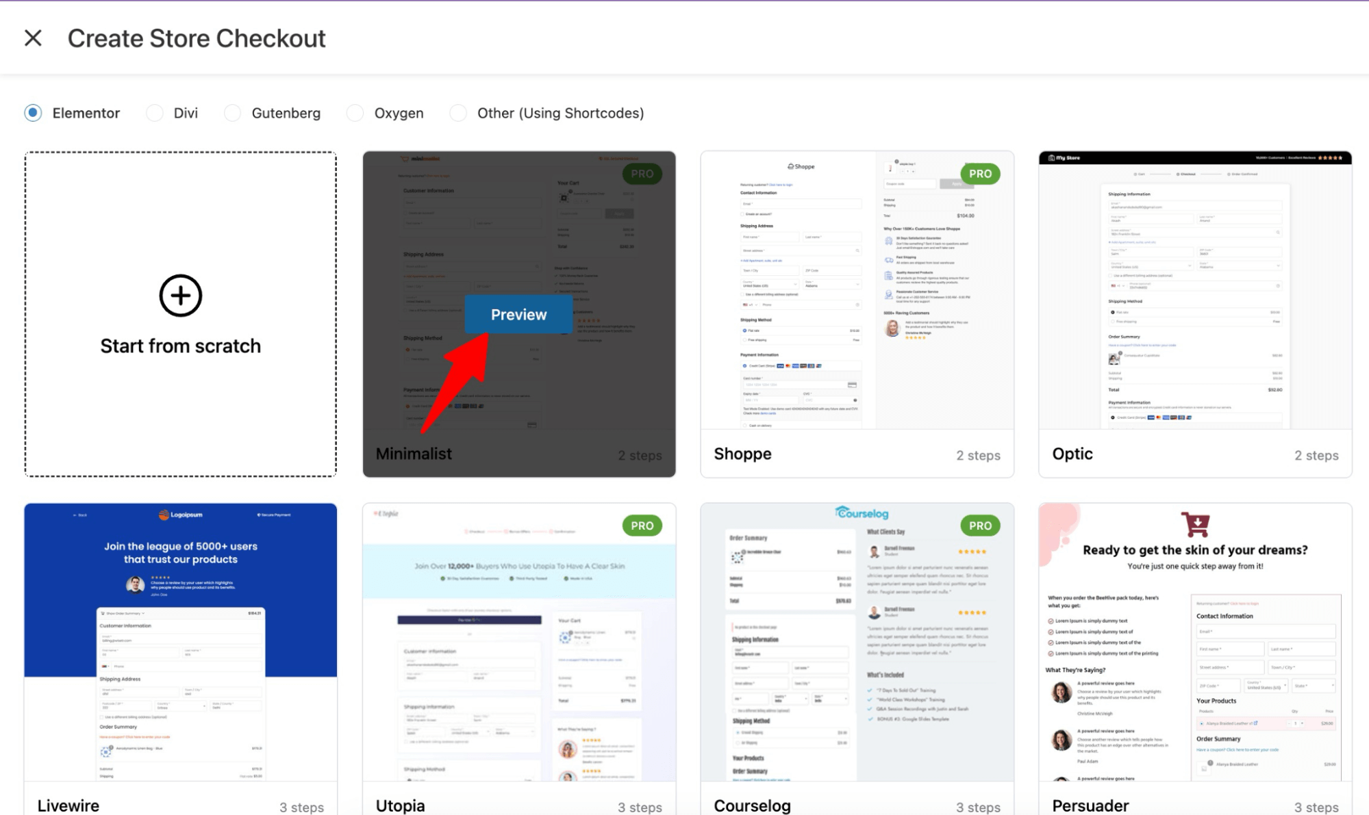 click on preview to create global checkout'