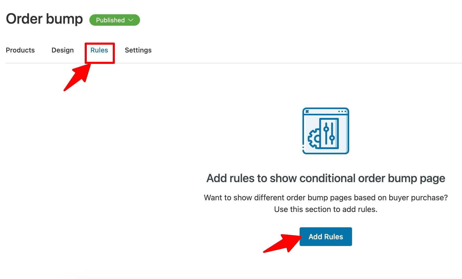 click on rules to add order bump condition