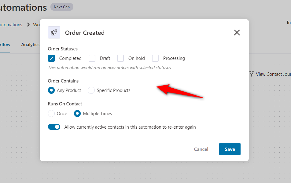 Configure the order created event trigger for your woocommerce post purchase email