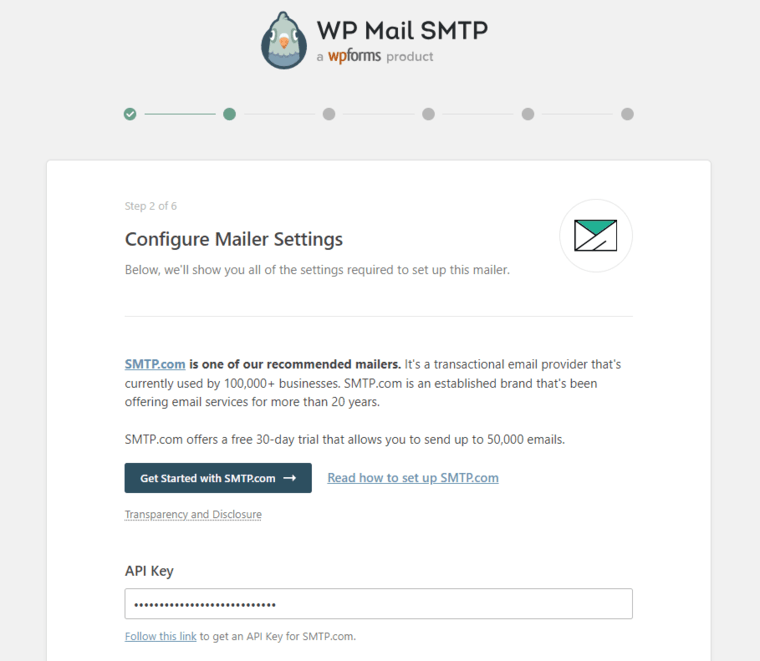 Paste the api key of the smtp mailer you've selected