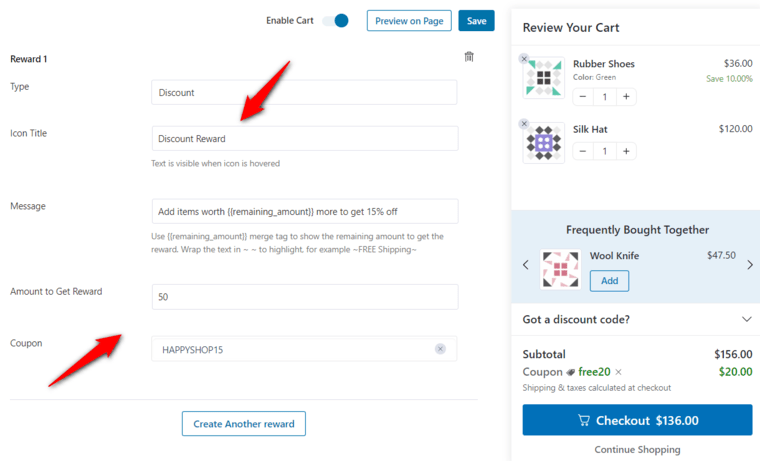 cart discount reward created 