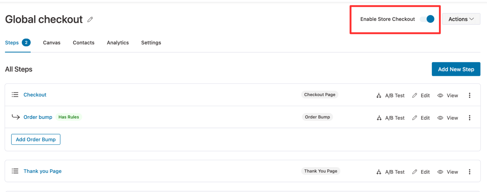 enable store checkout with order bump rules