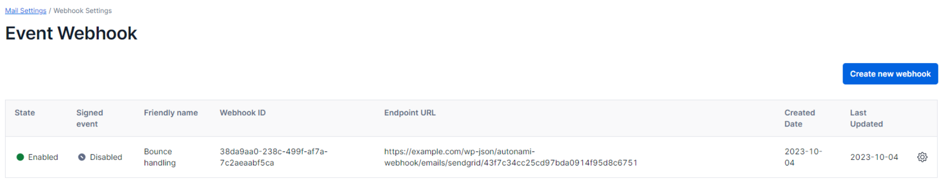 Bounce handling event webhook has been created