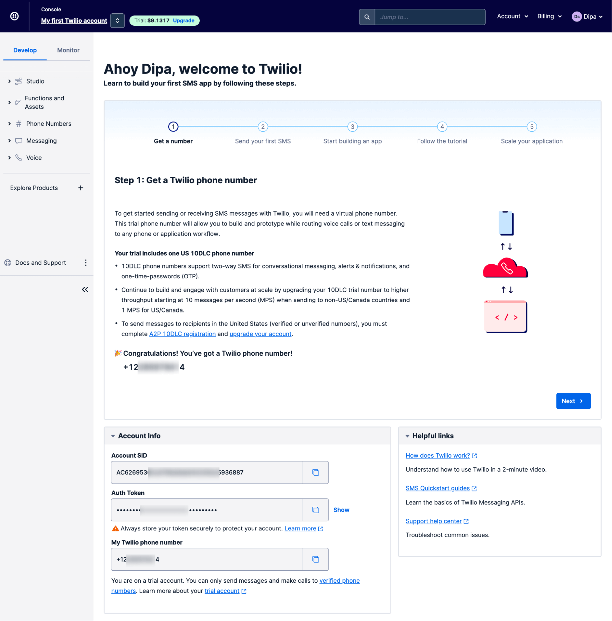 copy sid and auth id