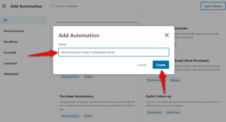 Enter the name of your automation - WooCommerce order confirmation email