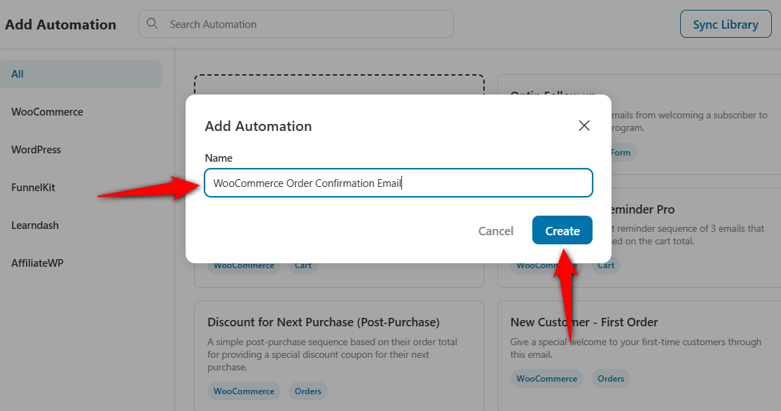 Enter the name of your automation - WooCommerce order confirmation email before woocommerce shipment tracking email