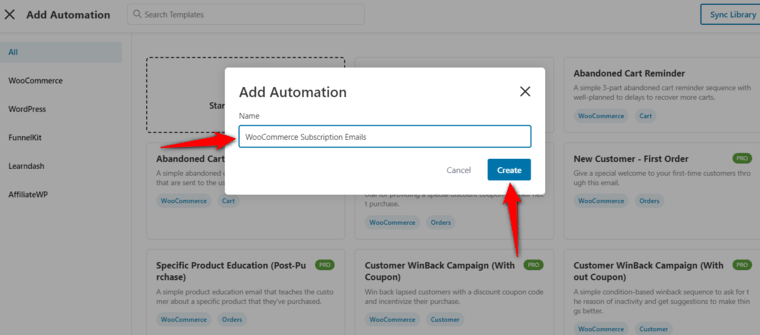 Start from scratch and name your automation - woocommerce subscription emails
