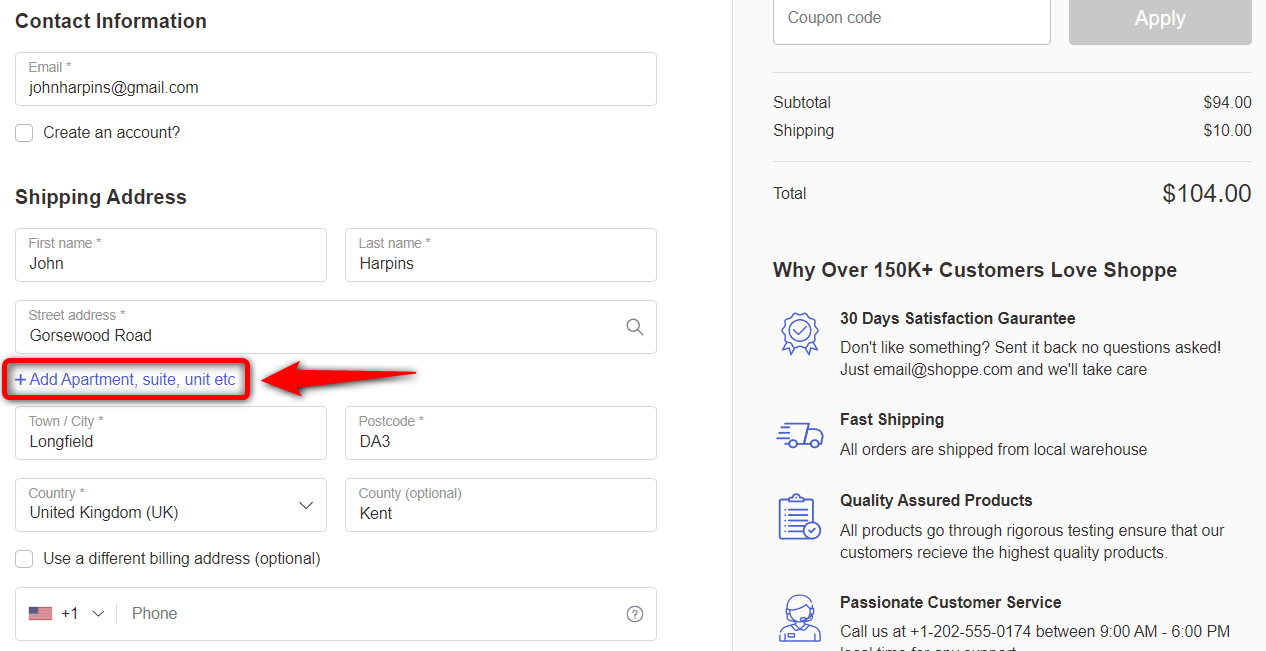 Collapsible optional field preview on the checkout page