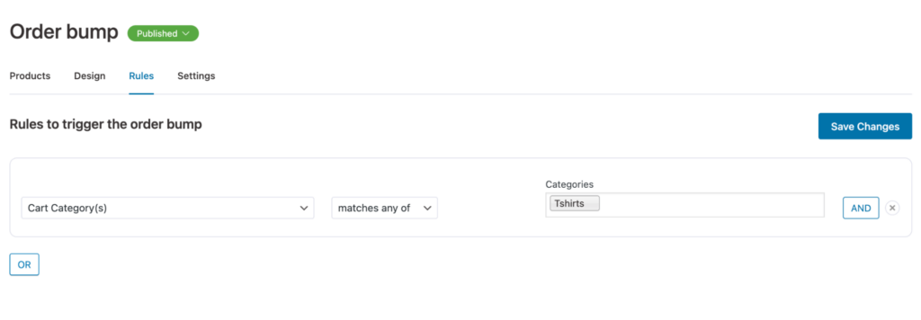 order bump category condition