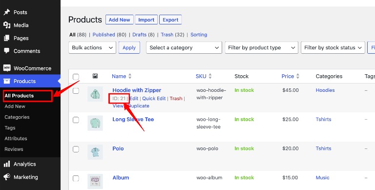 how to find single product id in WooCOmmerce