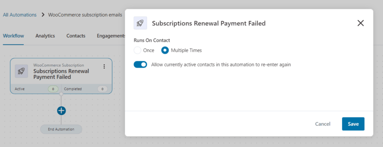 Subscriptions renewal payment failed event to recoup failed payments and reactivate users