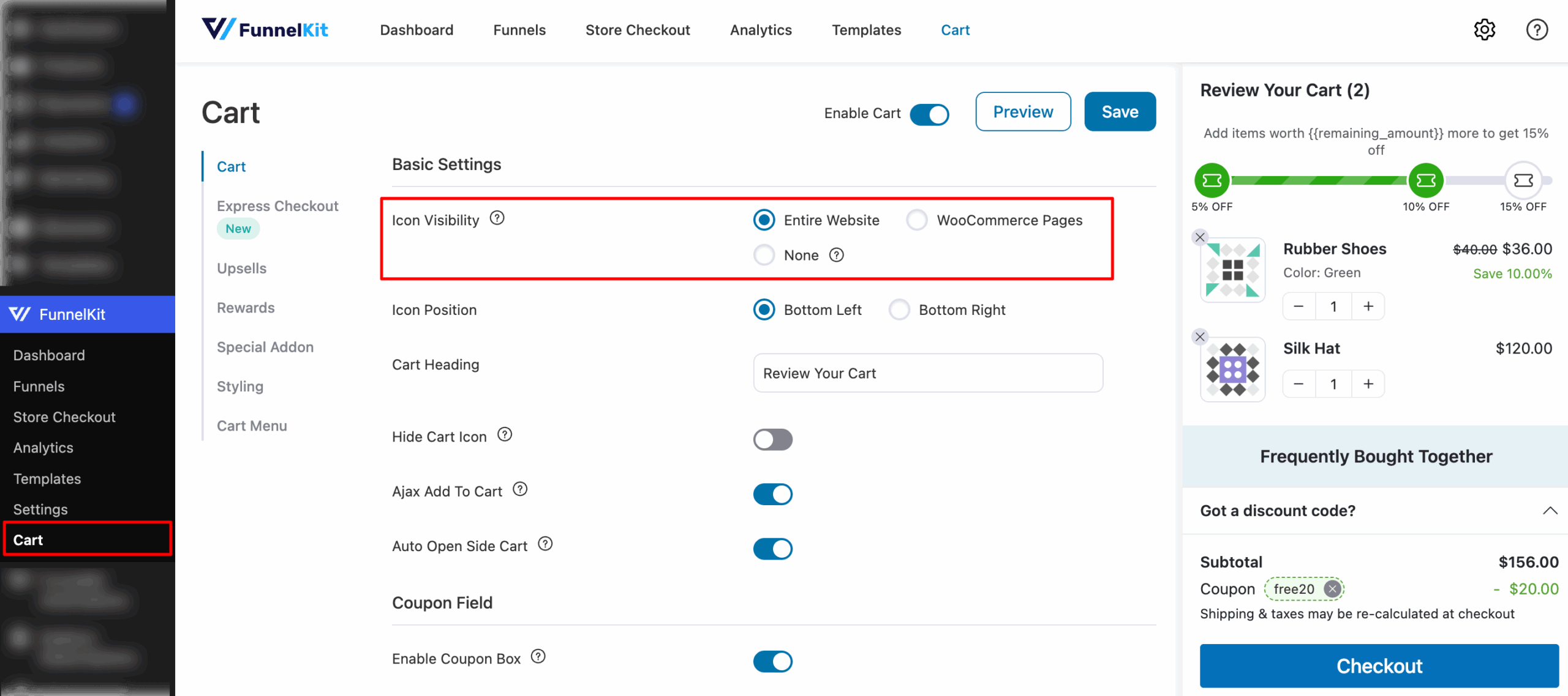 FunnelKi cart visibility
