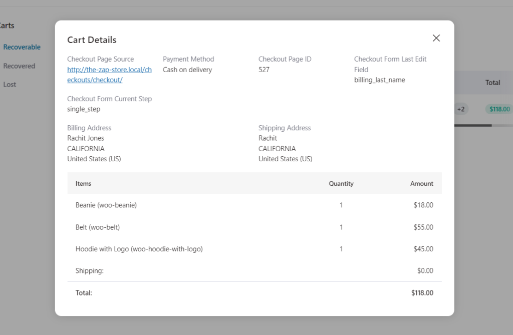 Preview your recoverable carts