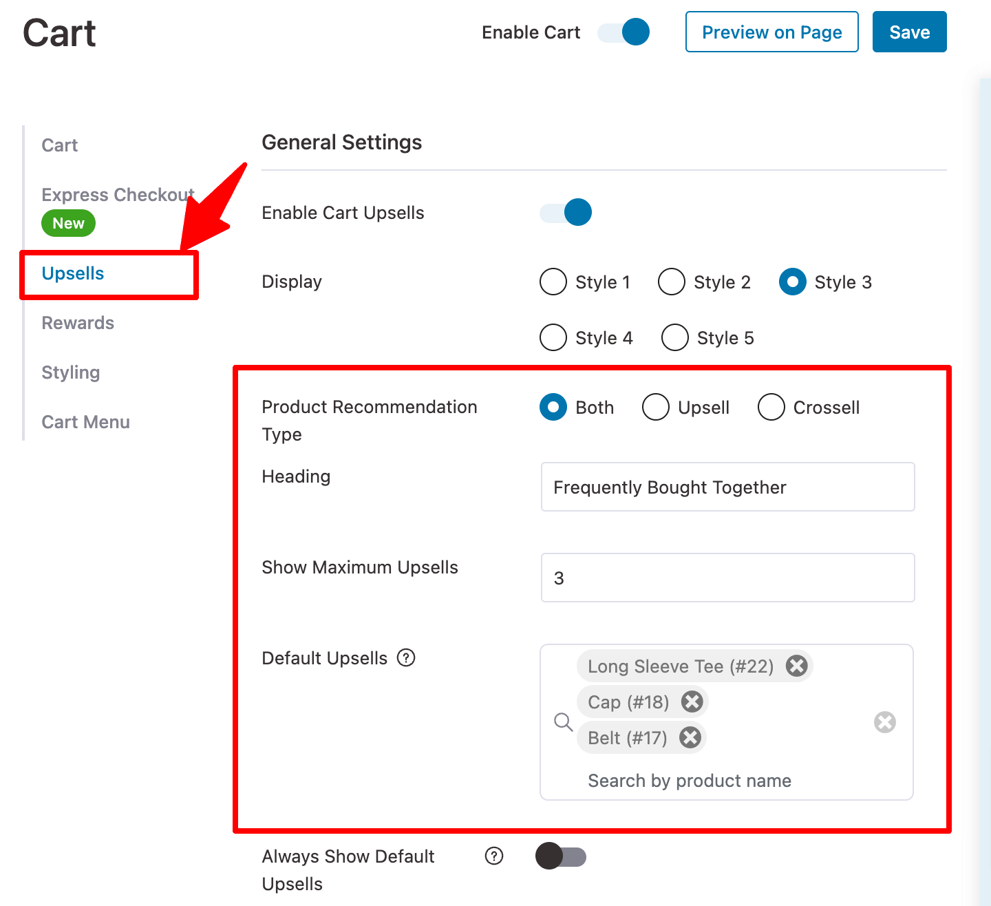 add default upsells