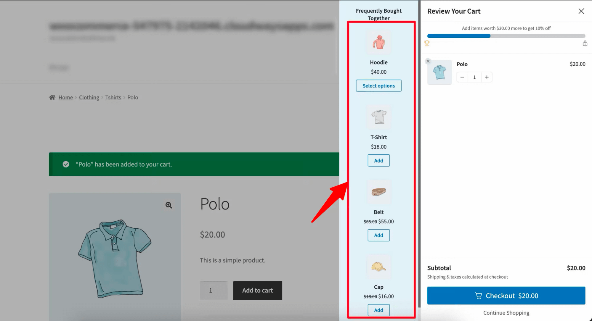 automate in cart product recommendations 