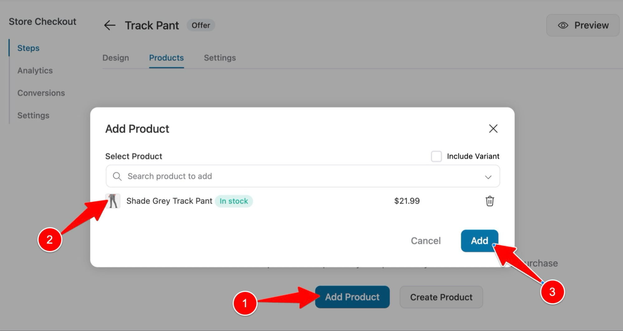 add track pant to upsell
