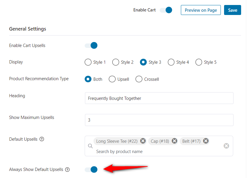 Always show default upsells