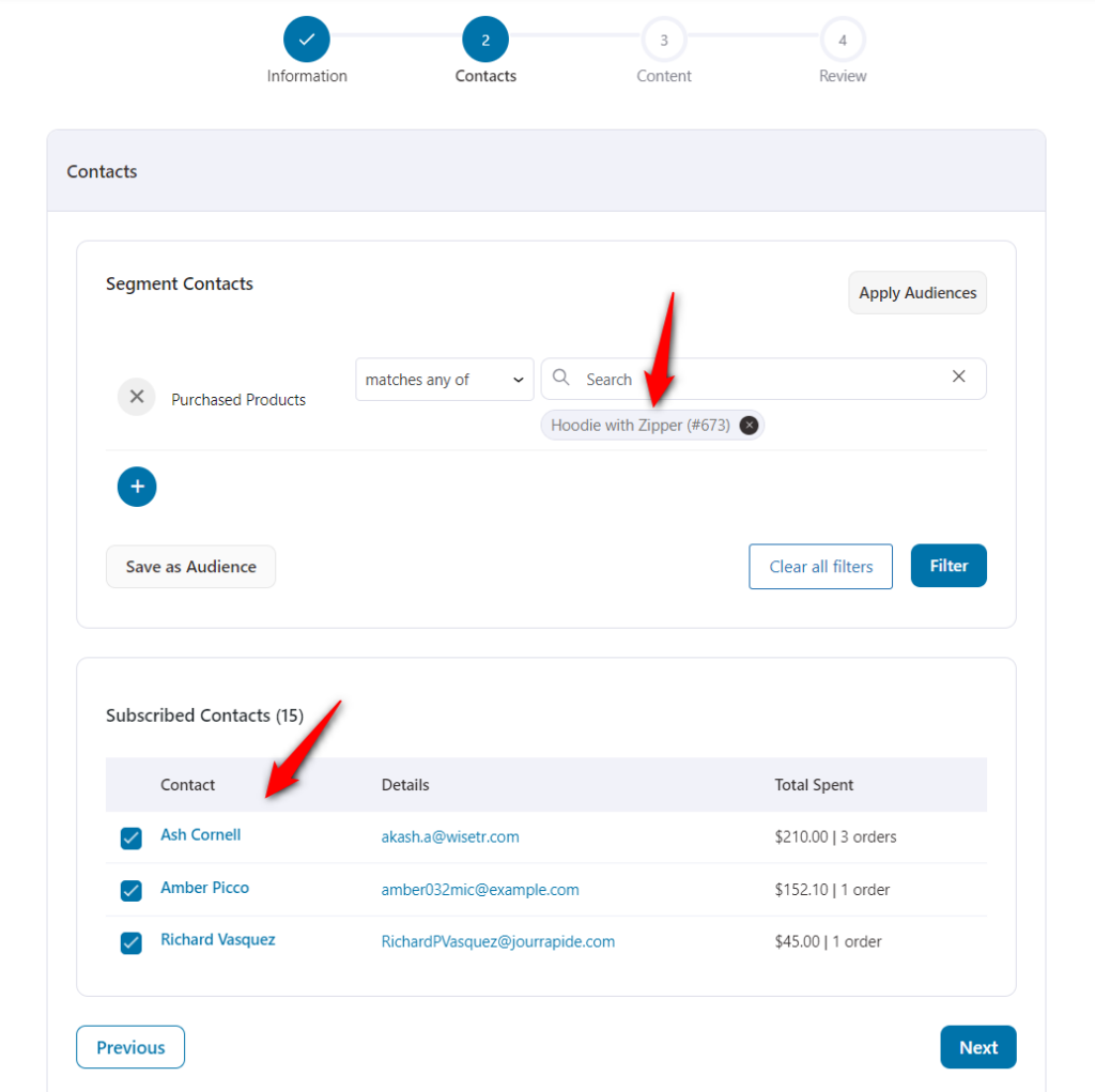 Click on Filter to show the contacts matching your filter