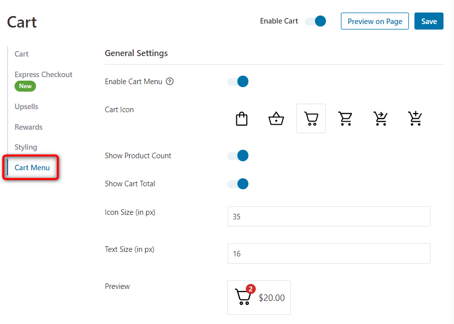 Cart Menu