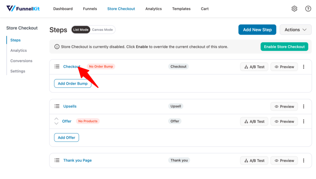 click on Checkout step to edit or customize