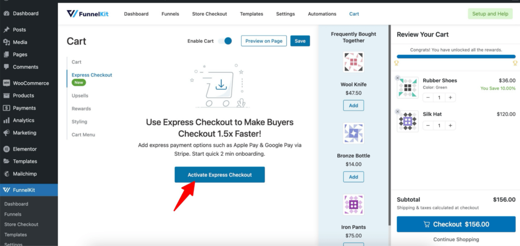 click on activate express checkout