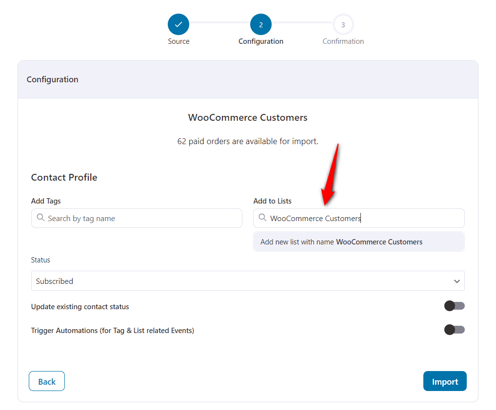 Configuration of Importing contacts from WooCommerce in FunnelKit Automations